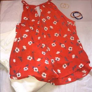 Francesca's orange floral high neck blouse